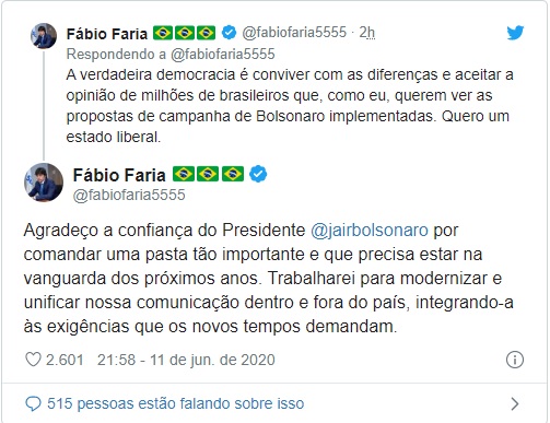 Novo Ministro das Comunicações agradece a confiança do presidente