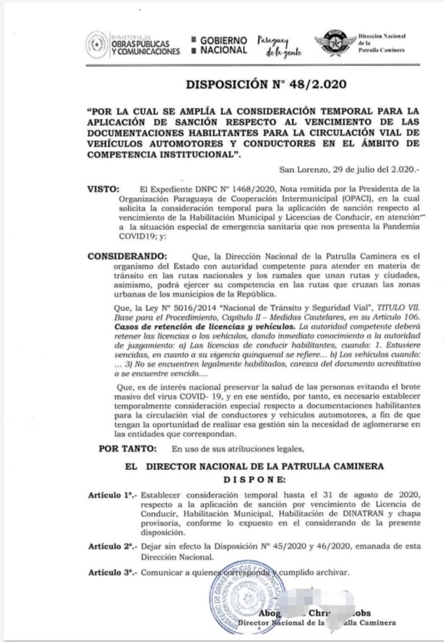Patrulla Caminera extiende plazo de consideración por covid-19 Patrulla Caminera extiende plazo de consideración por covid-19