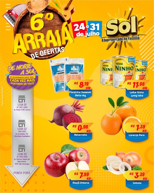 Aproveite: Último dia do 6º arraiá de ofertas do Supermercado Sol