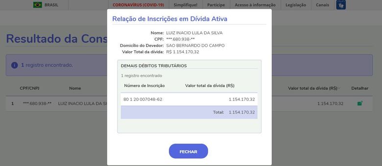 Ex-presidente Lula deve R$ 1,154 milhão para a União Ex-presidente Lula deve R$ 1,154 milhão para a União