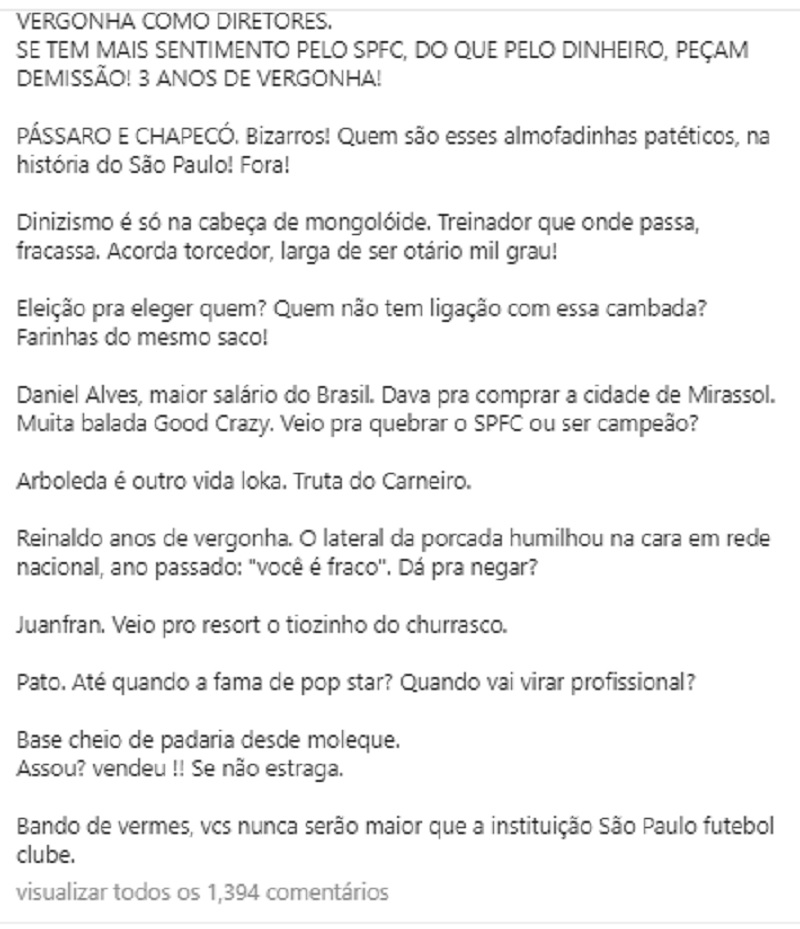 Organizada do São Paulo critica Diniz e Daniel Alves após eliminação Organizada do São Paulo critica Diniz e Daniel Alves após eliminação
