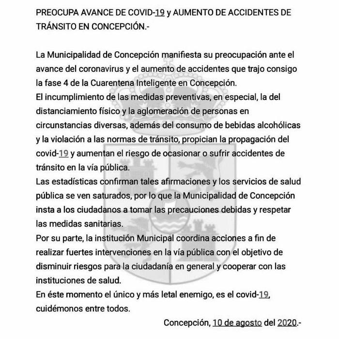 Fase cuatro causa estragos en Concepción: “Aumentaron casos de COVID-19 y accidentes”