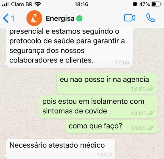 Energisa cobra atestado de cliente suspeito de covid para não cortar luz em Campo Grande