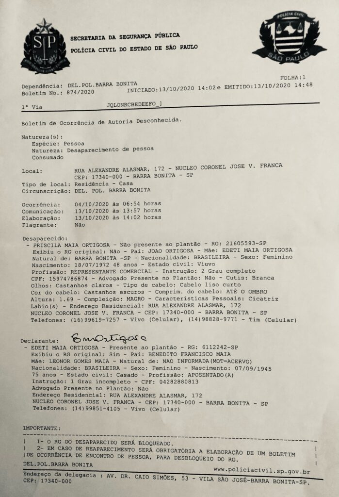 Família está a procura de Priscila Ortigosa que deve estar morando em Ponta Porã