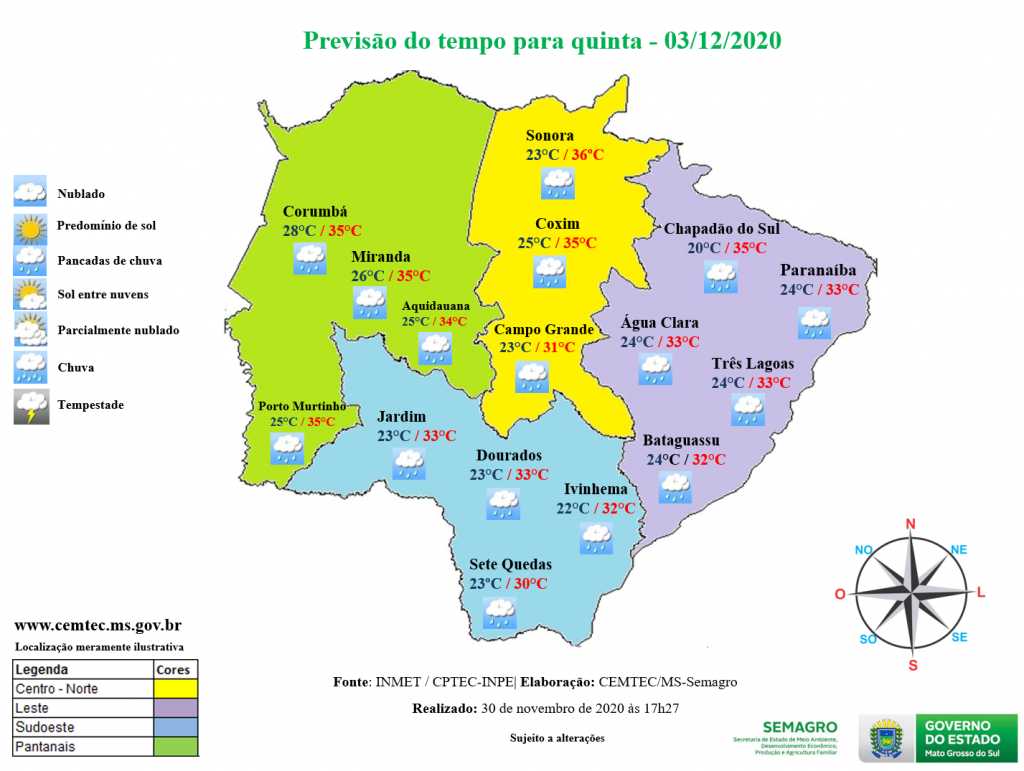 Instabilidades ganham força e pode chover forte em Mato Grosso do Sul