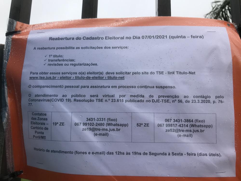 Ponta Porã: Cartório Eleitoral volta a atender após o recesso Ponta Porã: Cartório Eleitoral volta a atender após o recesso