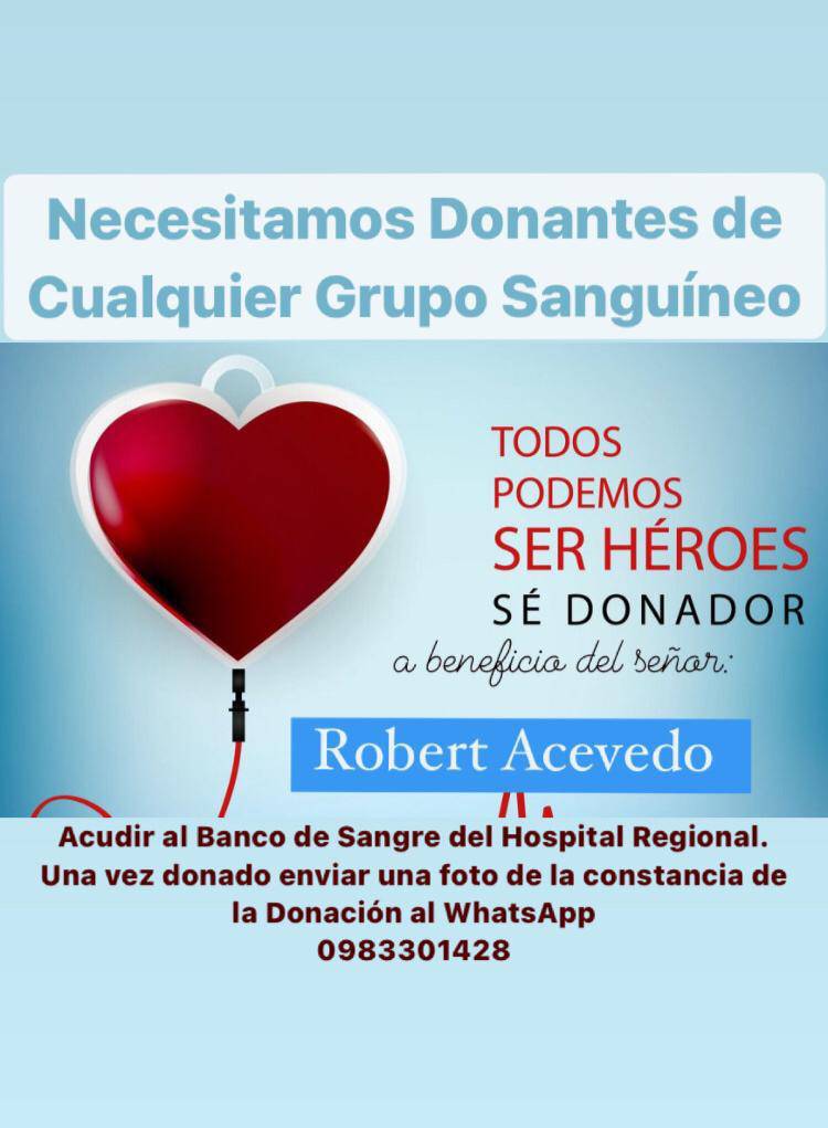 COVID-19: piden donar sangre para Robert Acevedo ante su estado crítico de salud COVID-19: piden donar sangre para Robert Acevedo ante su estado crítico de salud