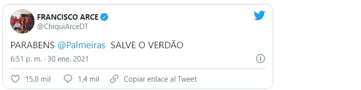 La felicitación de Chiqui Arce por la Copa Libertadores de Palmeiras La felicitación de Chiqui Arce por la Copa Libertadores de Palmeiras