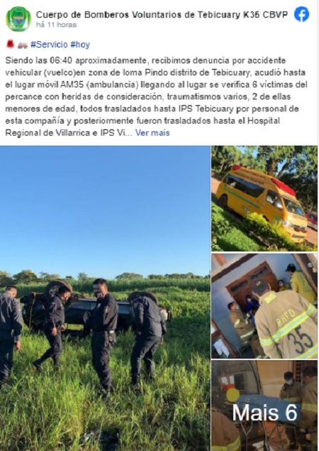 Vuelco de vehículo deja seis heridos en Tebicuary Vuelco de vehículo deja seis heridos en Tebicuary