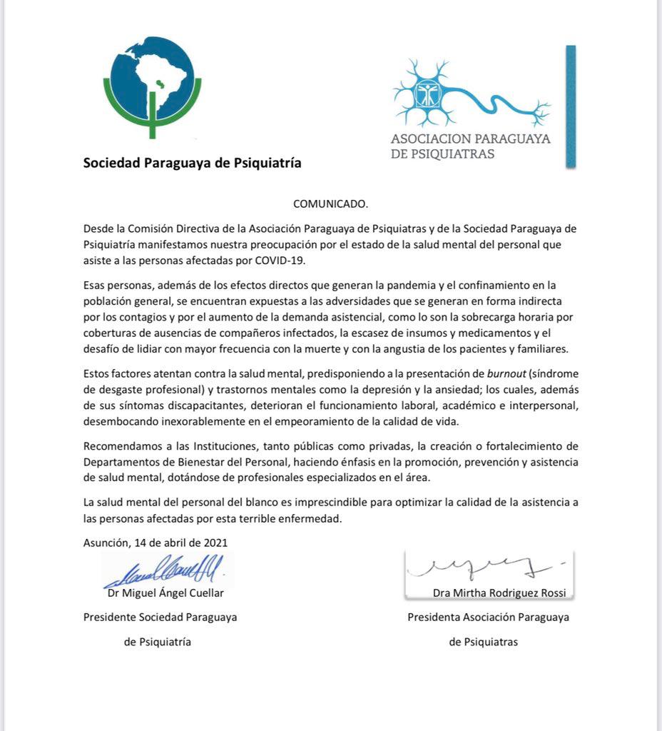 Psiquiatras preocupados por el estado de salud del personal que asiste a afectados por COVID-19