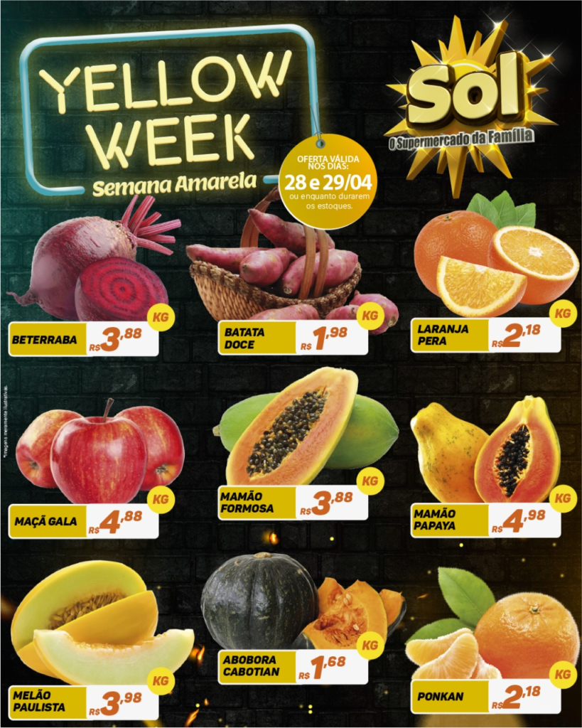 Aproveite a Yellow Week de promoções na quinta verde do Supermercado Sol
