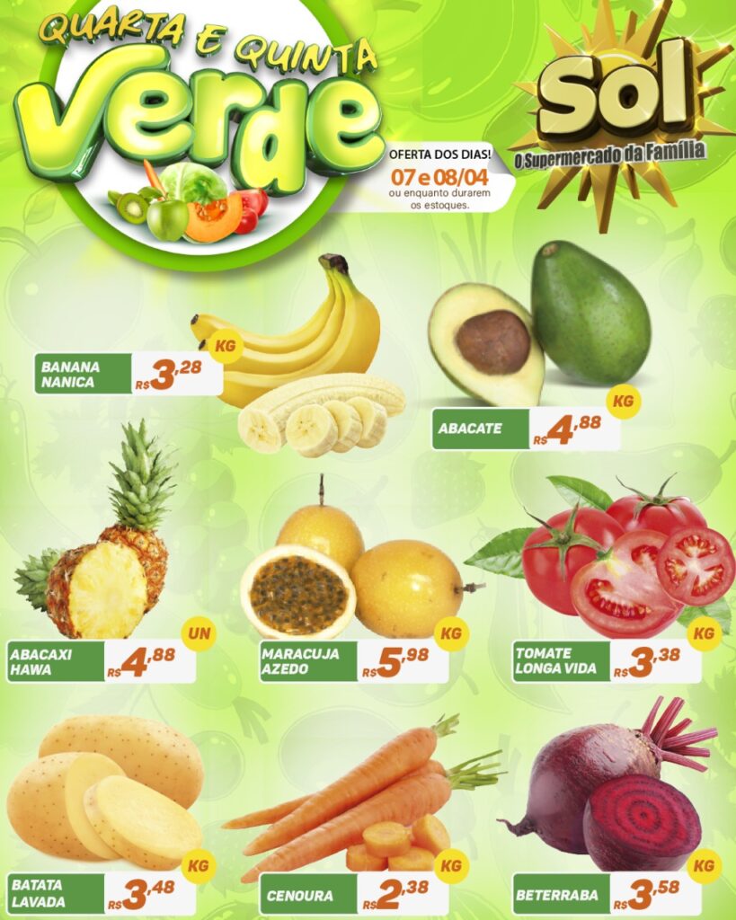 Supermercado Sol e as ofertas da quarta e quinta verde