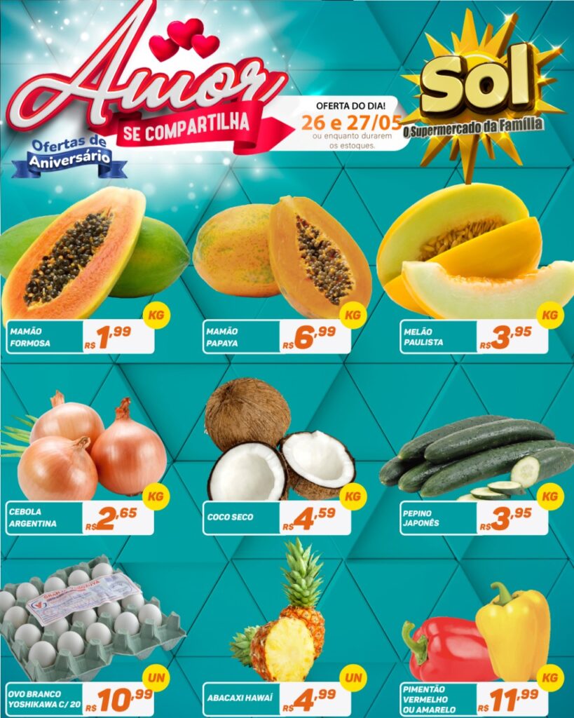 Supermercado Sol e as ofertas da aniversário para essa quarta-feira (26)