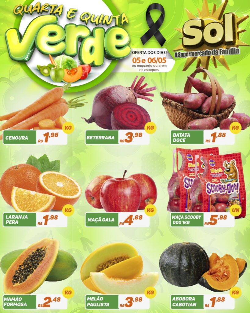 Hoje é dia das ofertas da quinta verde no Supermercado Sol