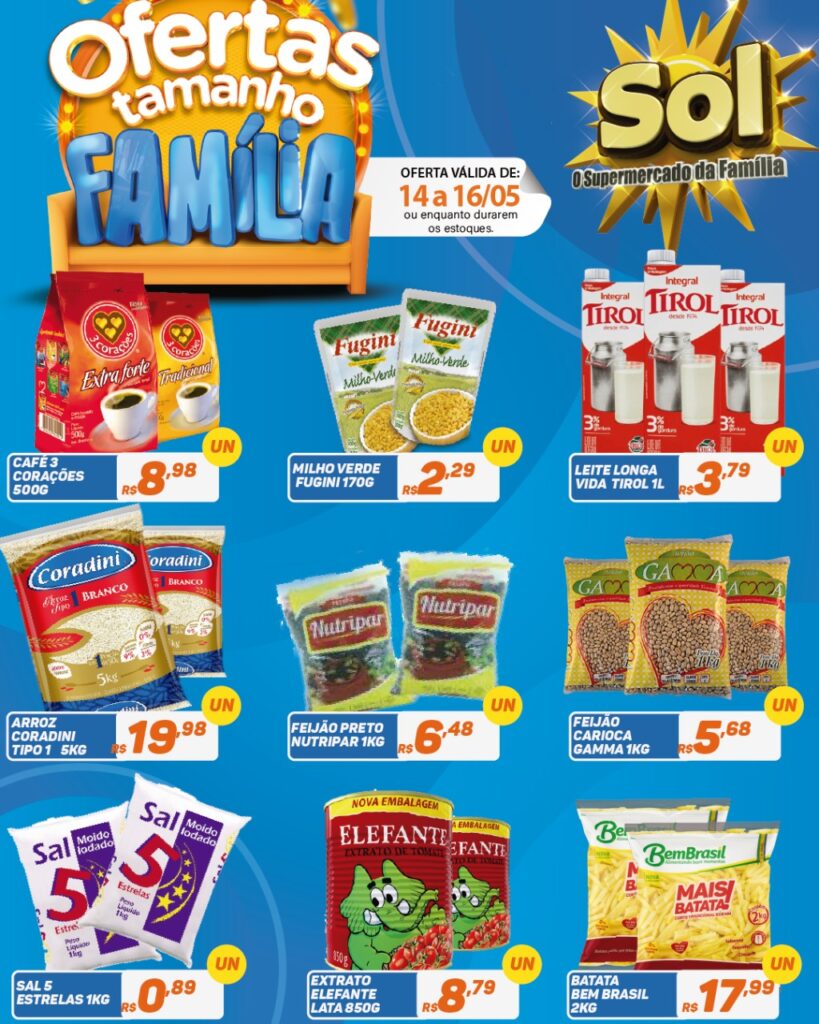 Confira as ofertas tamanho família do Supermercado Sol