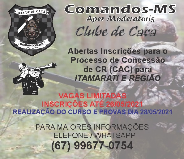 Comando MS clube de Caça está com inscrição aberta para Processo de Concessão de CR (CAC) Comando MS clube de Caça está com inscrição aberta para Processo de Concessão de CR (CAC)