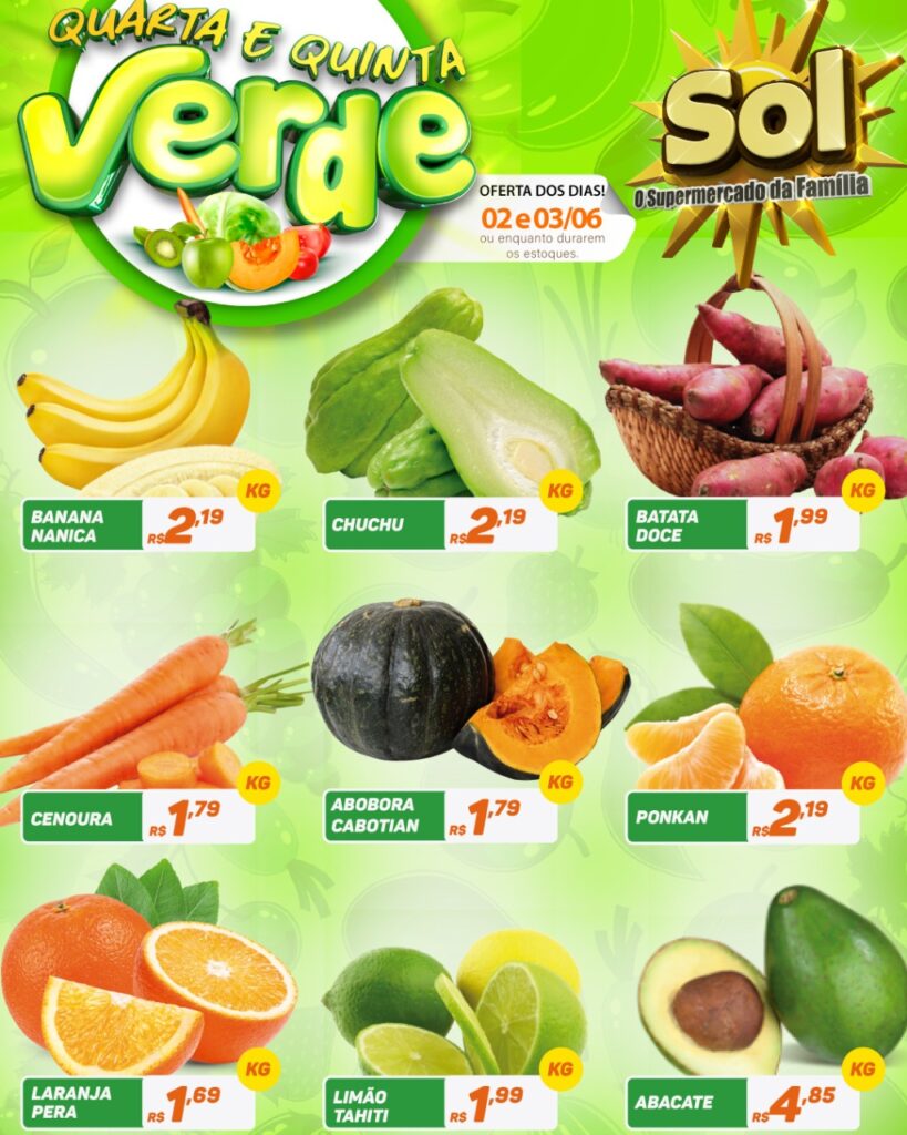 Veja as ofertas da quarta verde do Supermercado Sol