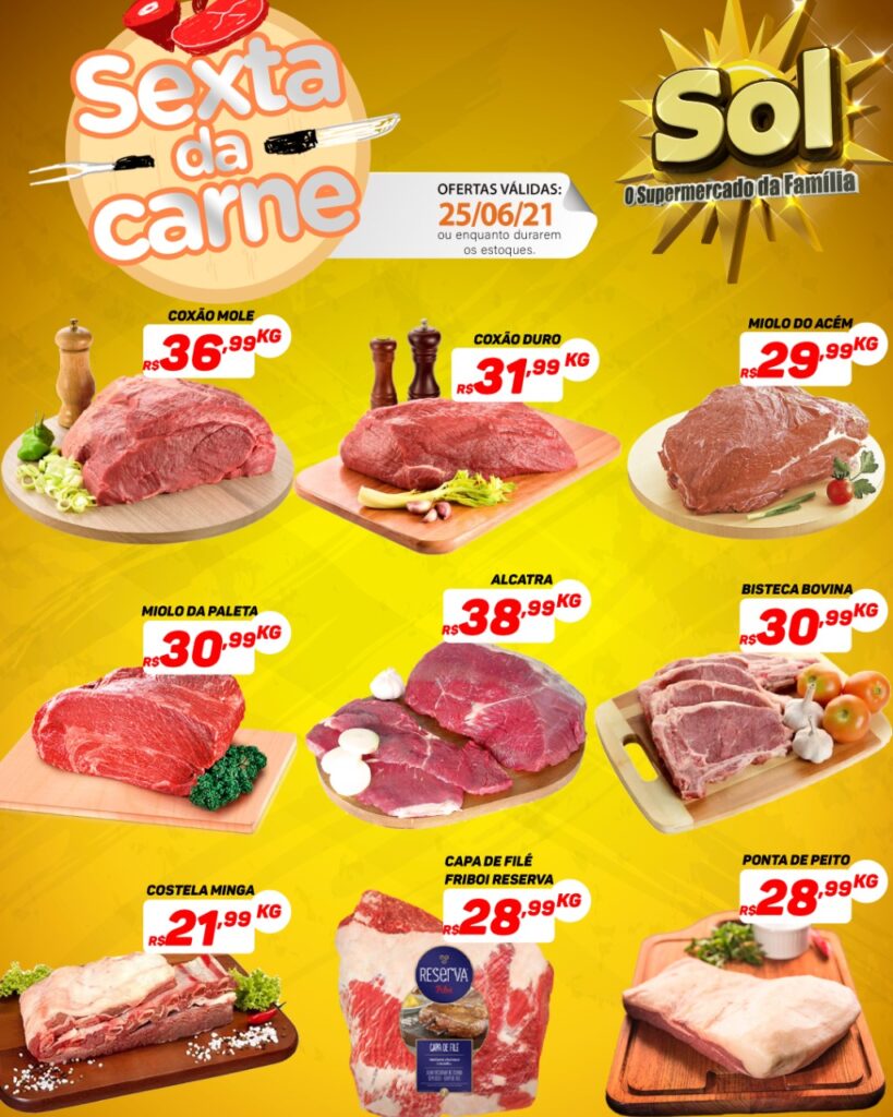 Confira as ofertas da sexta da carne no Supermercado Sol