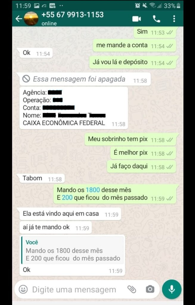 Cuidado: Whatsapp 67 9913-1153 está sendo usado para tentativa de golpe em Ponta Porã