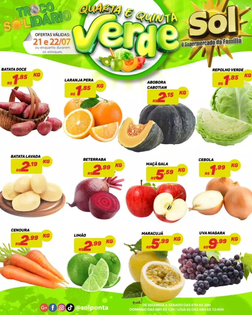 Confira as ofertas da quinta verde do Supermercado Sol Confira as ofertas da quinta verde do Supermercado Sol