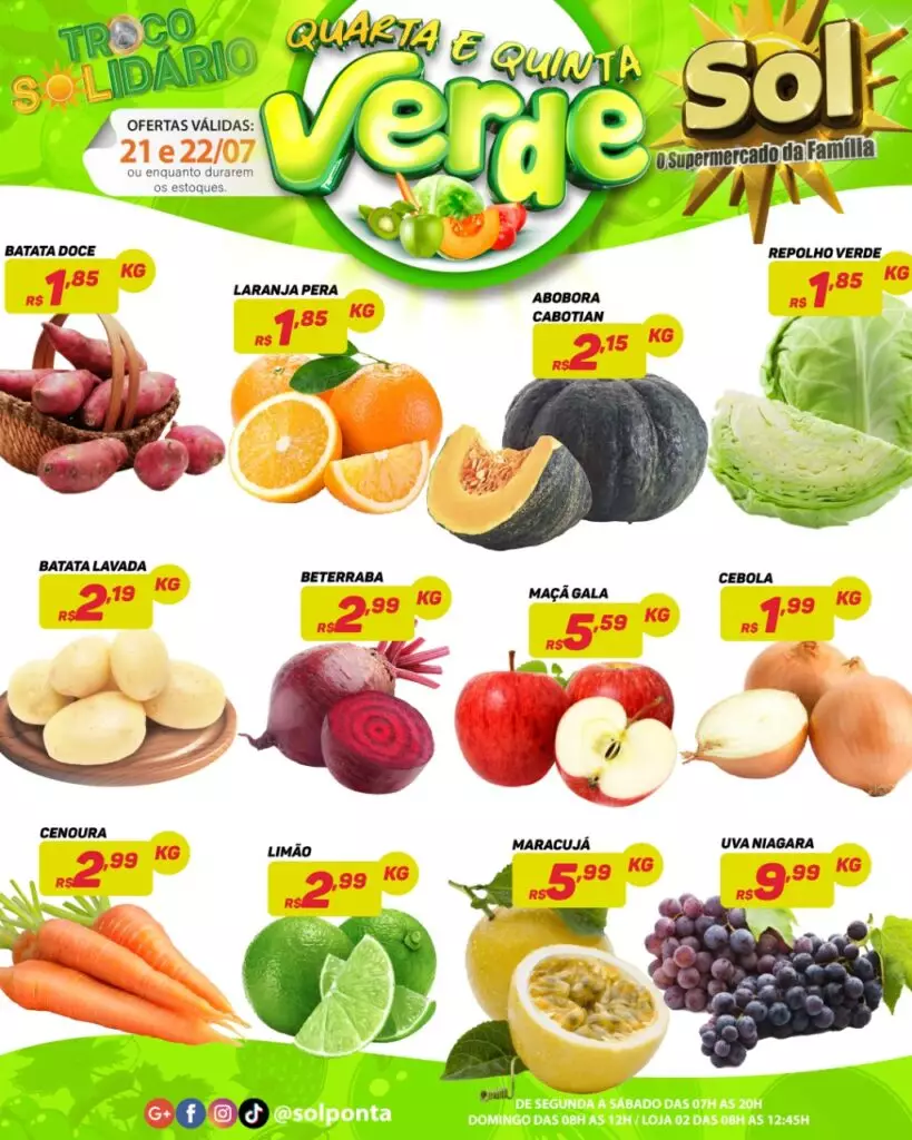 Confira as ofertas da quinta verde do Supermercado Sol