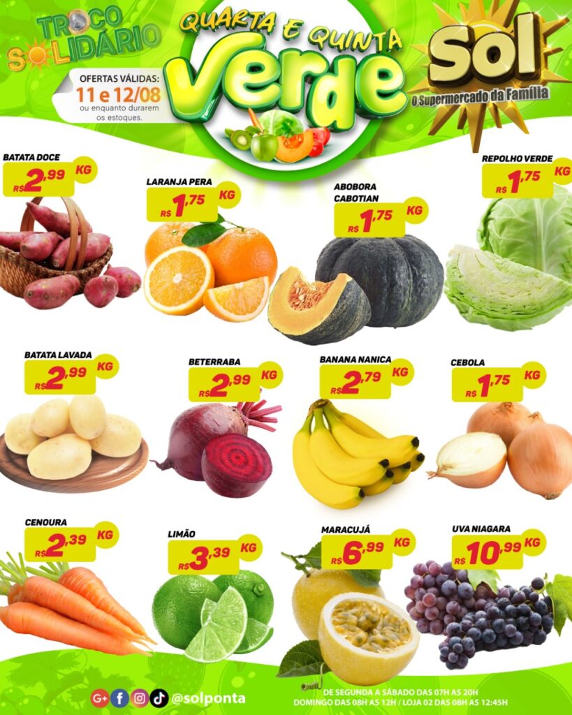 Supermercado Sol e as ofertas da quarta e quinta verde