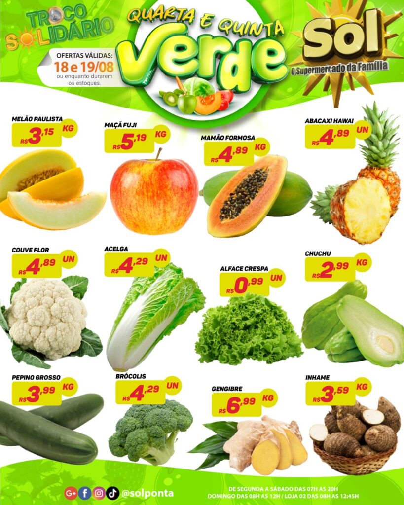 Supermercado Sol e as ofertas da quarta e quinta verde