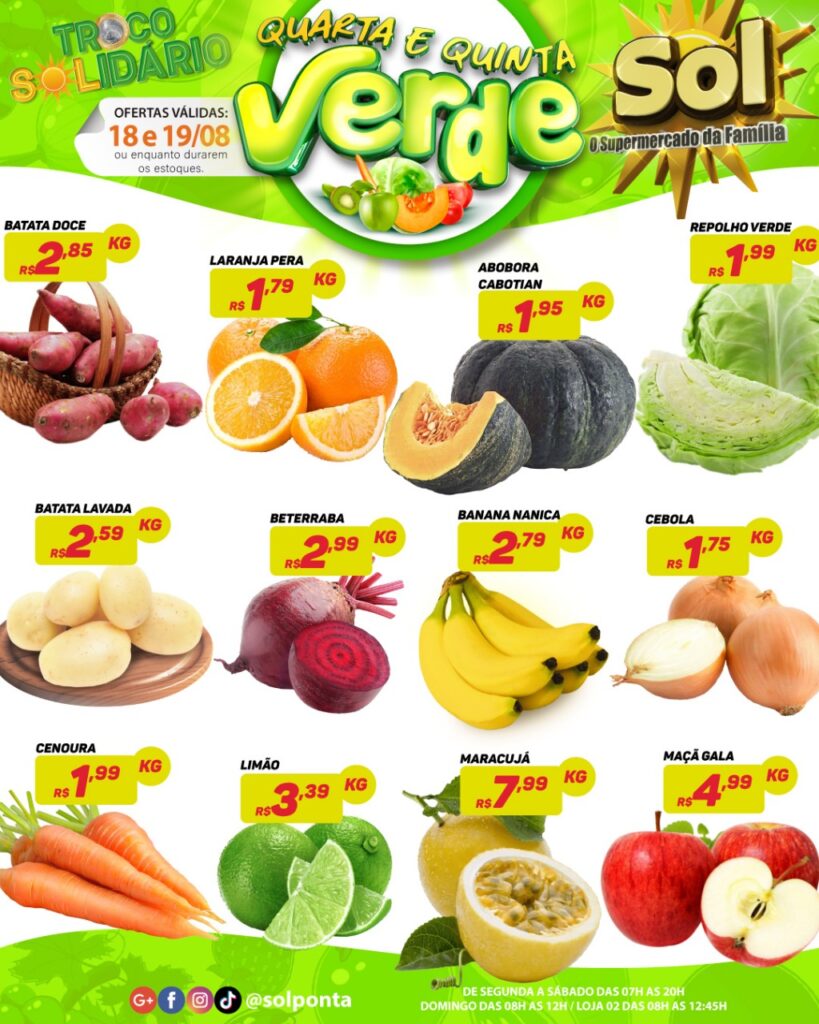 Supermercado Sol e as ofertas da quarta e quinta verde