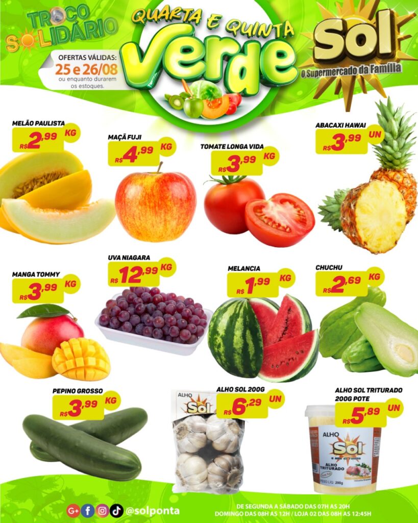 Supermercado Sol e as ofertas da quarta e quinta verde