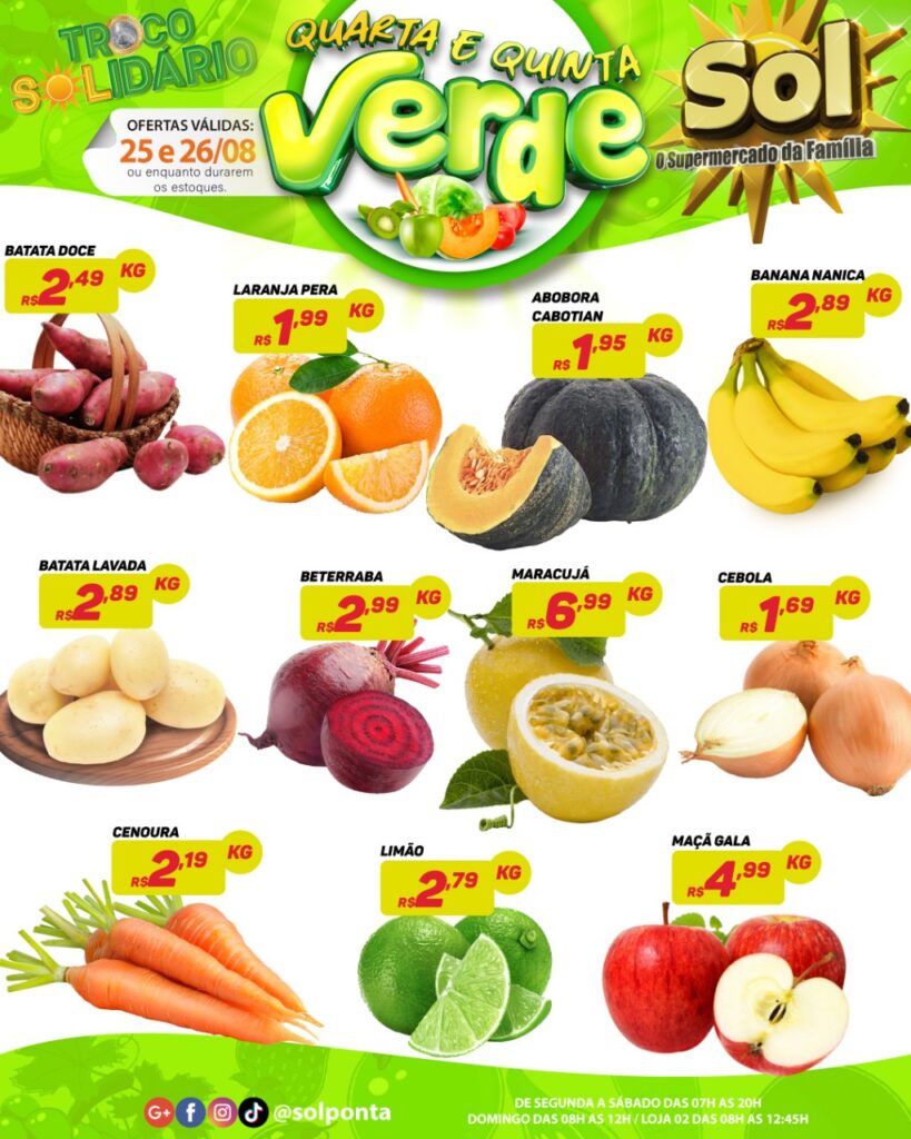 Supermercado Sol e as ofertas da quarta e quinta verde