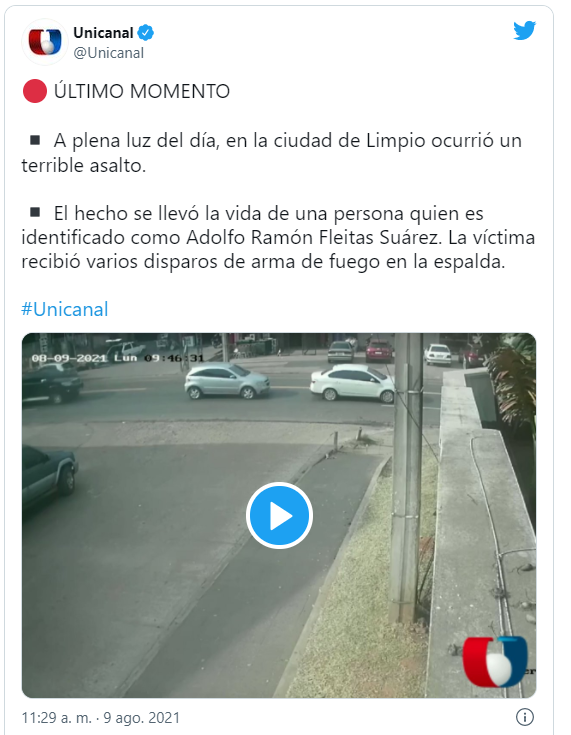 Asaltan y asesinan a comerciante en plena vía pública de Limpio Asaltan y asesinan a comerciante en plena vía pública de Limpio