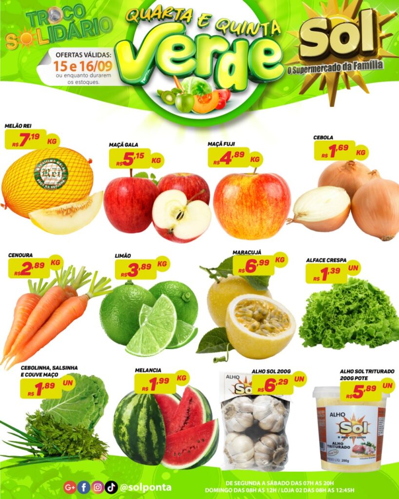 Supermercado Sol e as ofertas da quinta verde
