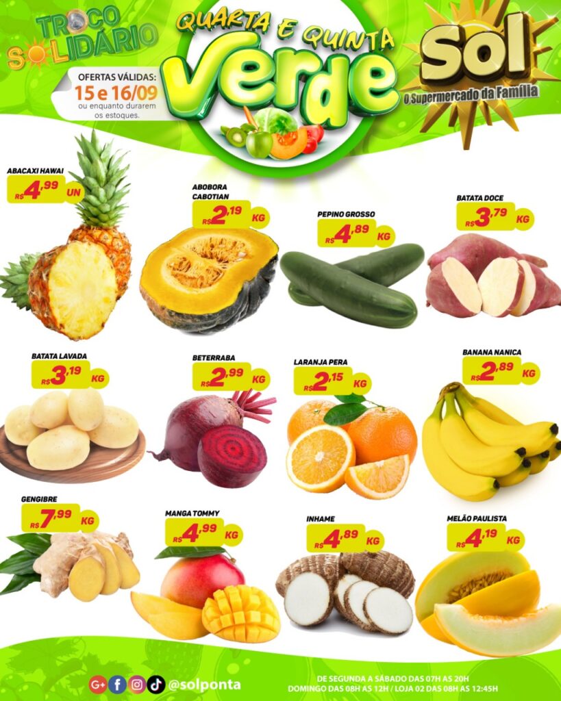 Supermercado Sol e as ofertas da quinta verde