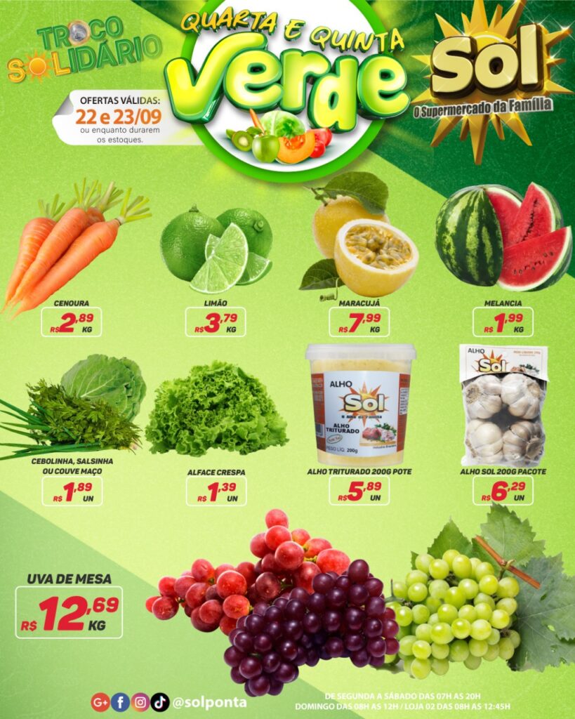 Supermercado Sol e as ofertas da quarta e quinta verde Supermercado Sol e as ofertas da quarta e quinta verde