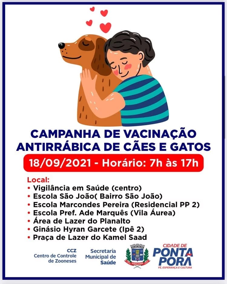 Vacinação antirrábica começa nesse sábado, dia 11, em Ponta Porã