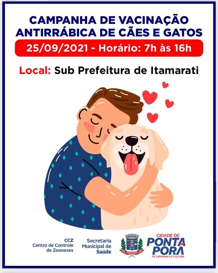 Vacinação antirrábica começa nesse sábado, dia 11, em Ponta Porã