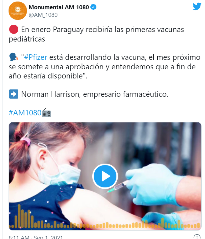 Vacunas pediátricas anticovid arribarían a inicios de 2022
