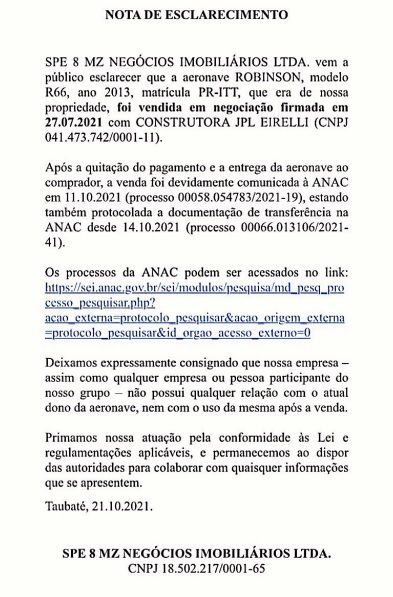 Helicóptero havia sido vendido há 86 dias quando caiu na fronteira 'recheado' de cocaína e matou 2