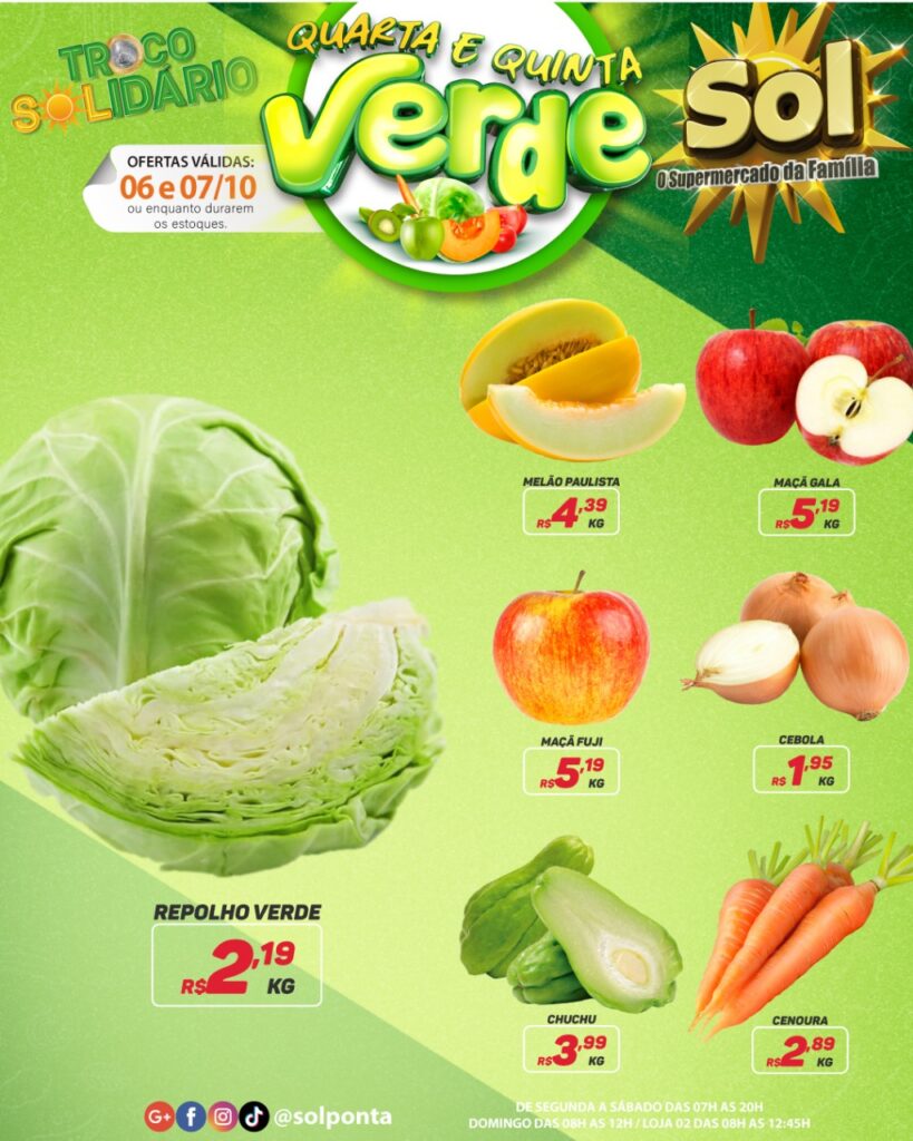 Supermercado Sol e as ofertas da quarta e quinta verde
