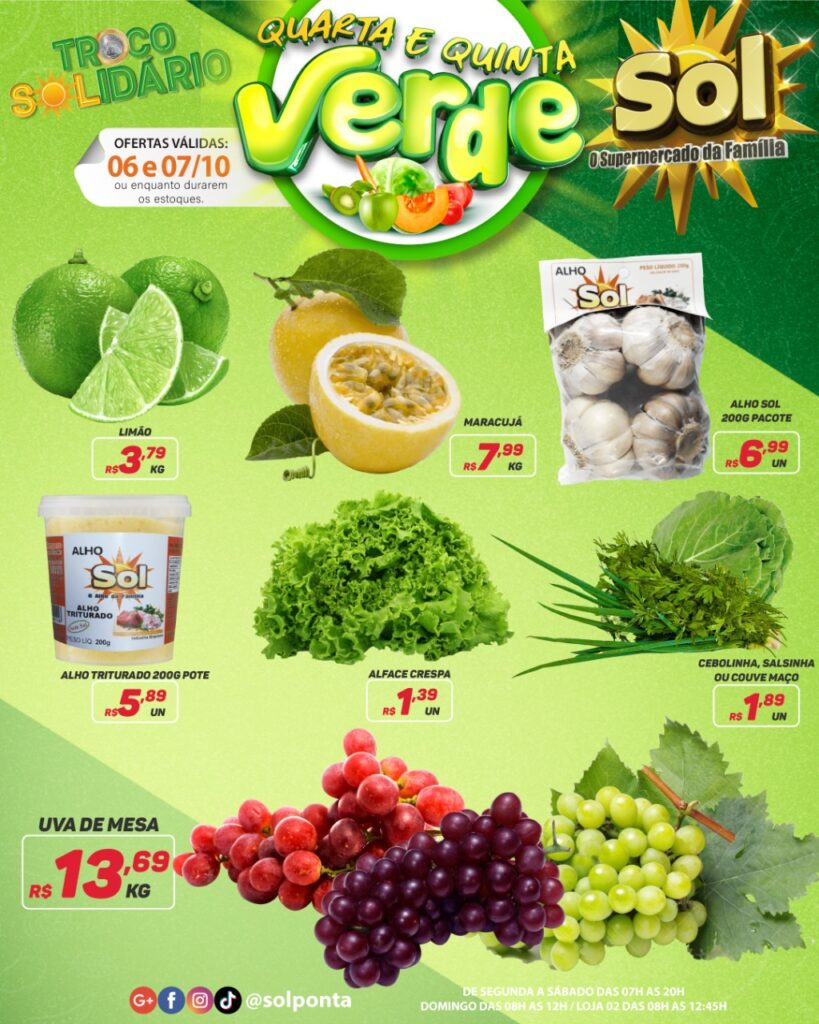 Supermercado Sol e as ofertas da quarta e quinta verde
