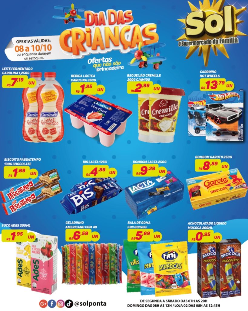 Supermercado Sol e as ofertas para o dia das crianças