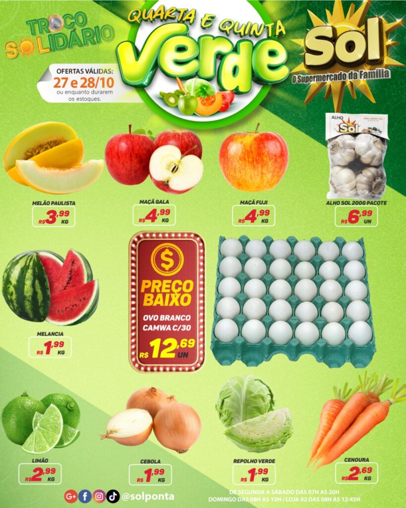 Confira as ofertas da quarta do Supermercado Sol