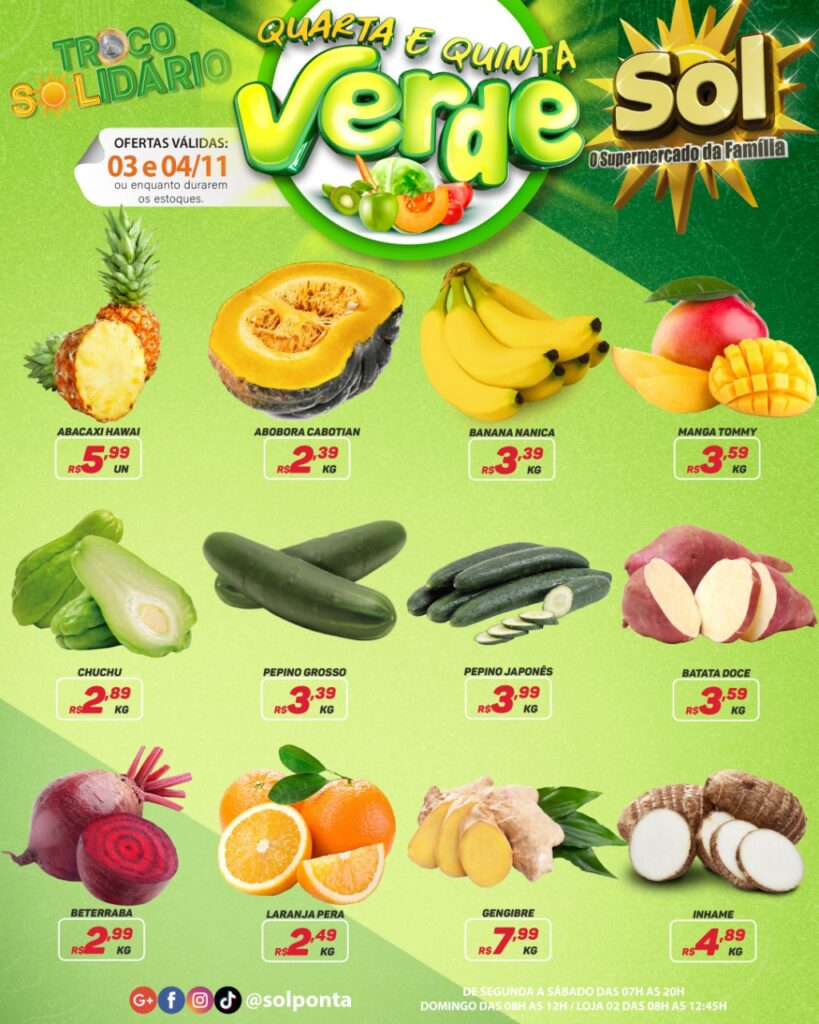 Confira as ofertas da quinta do Supermercado Sol