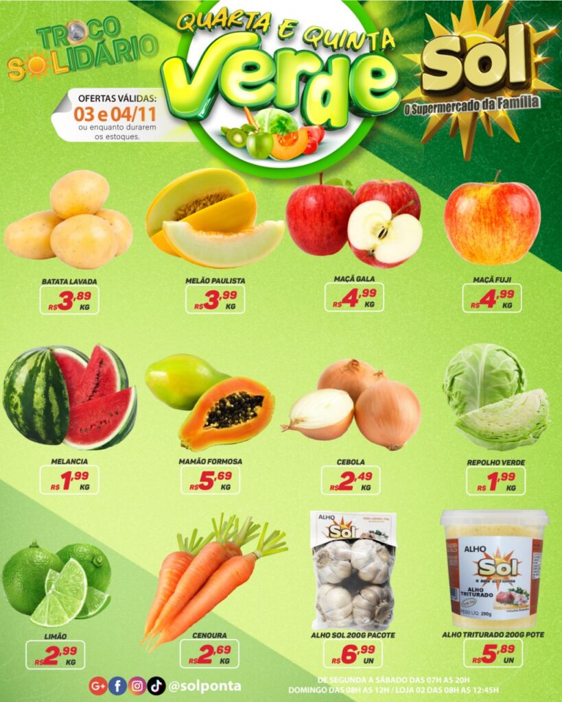 Confira as ofertas da quinta do Supermercado Sol