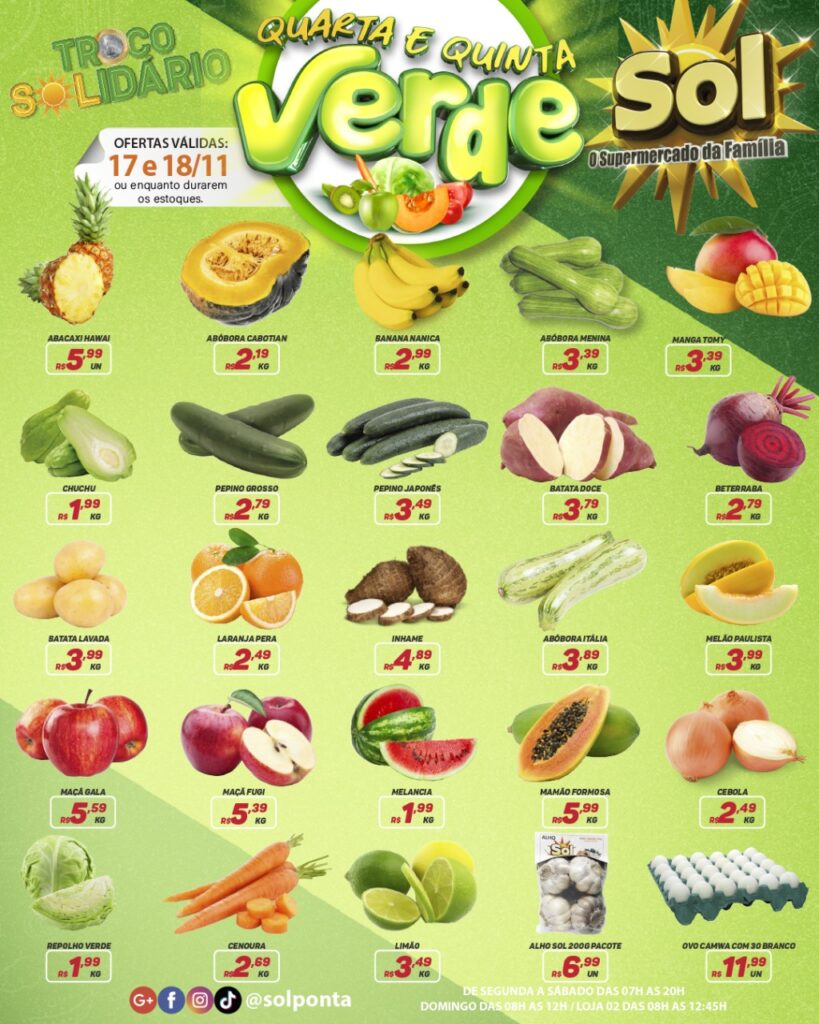 Supermercado Sol e as ofertas da quarta e quinta verde