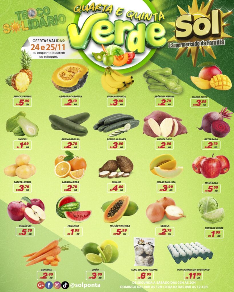 Supermercado Sol e as ofertas da quarta e quinta verde