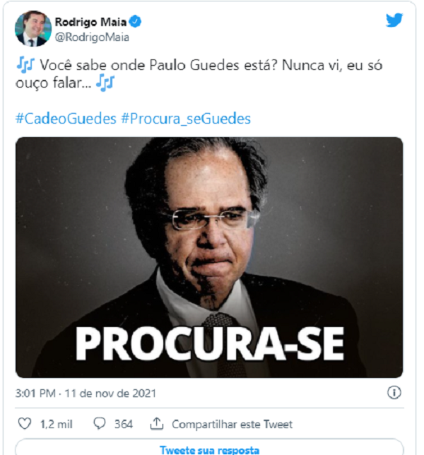 Maia alfineta Paulo Guedes após ausência na Câmara: ‘Procura-se’