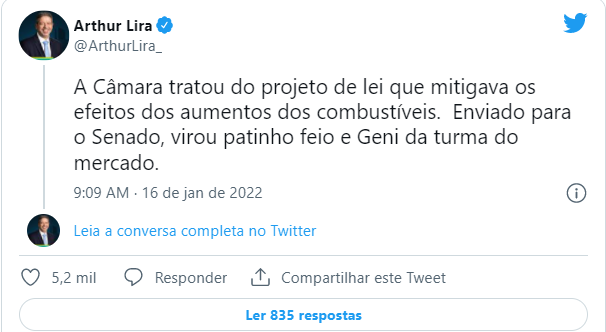 Arthur Lira cobra Senado e governadores pela alta da gasolina Arthur Lira cobra Senado e governadores pela alta da gasolina