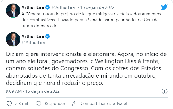 Arthur Lira cobra Senado e governadores pela alta da gasolina Arthur Lira cobra Senado e governadores pela alta da gasolina