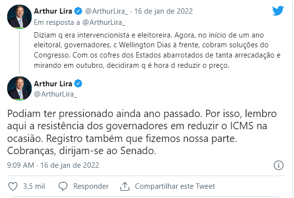 Arthur Lira cobra Senado e governadores pela alta da gasolina Arthur Lira cobra Senado e governadores pela alta da gasolina